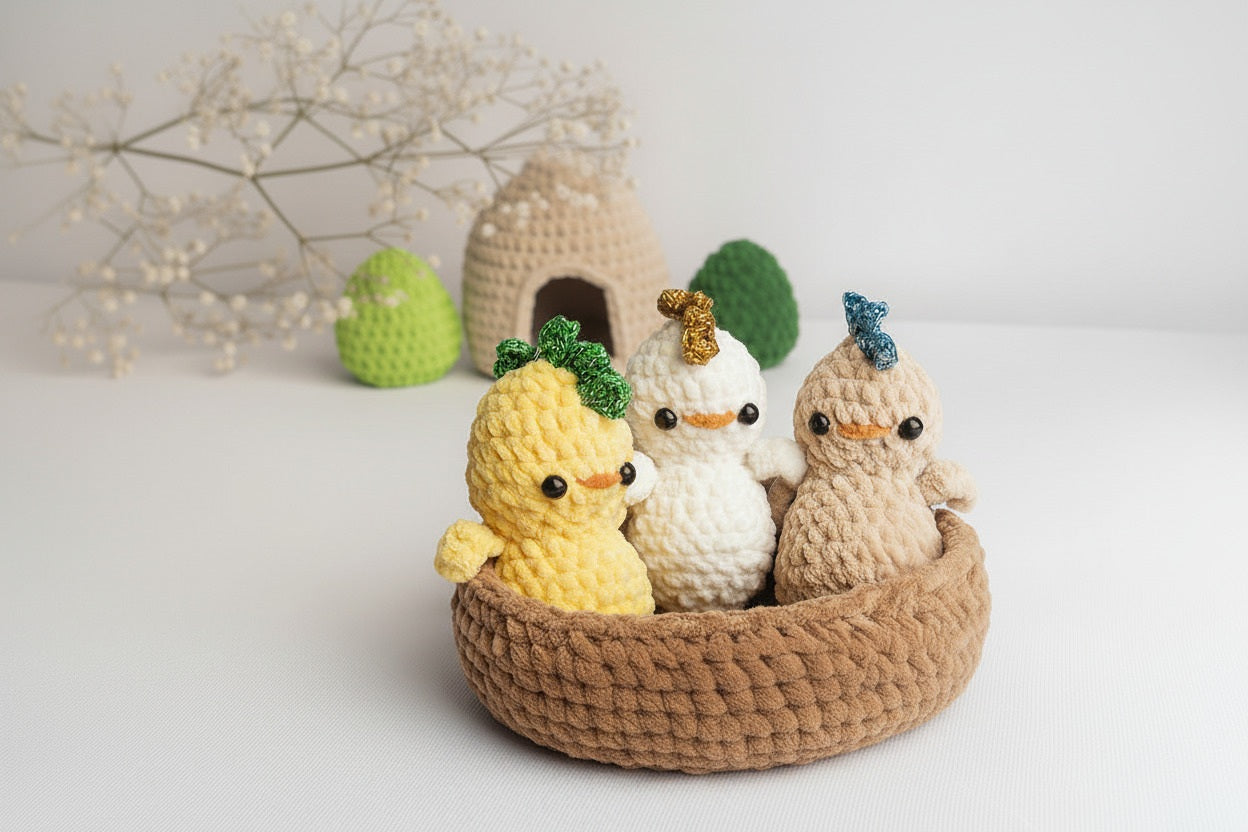 Snuggled Chicks in a Cozy Nest - CROCHET PATTERN